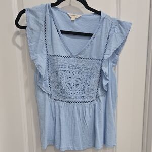 Lucky Brand Light Blue Ruffle Sleeve Blouse